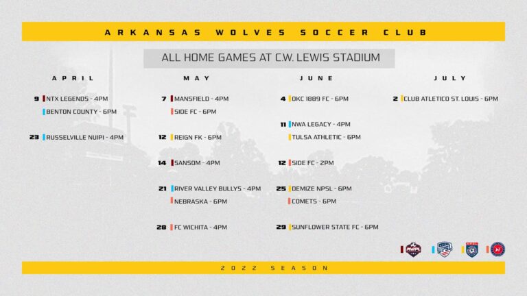 Arkansas Wolves FC » Wolves FULL HOME Schedule