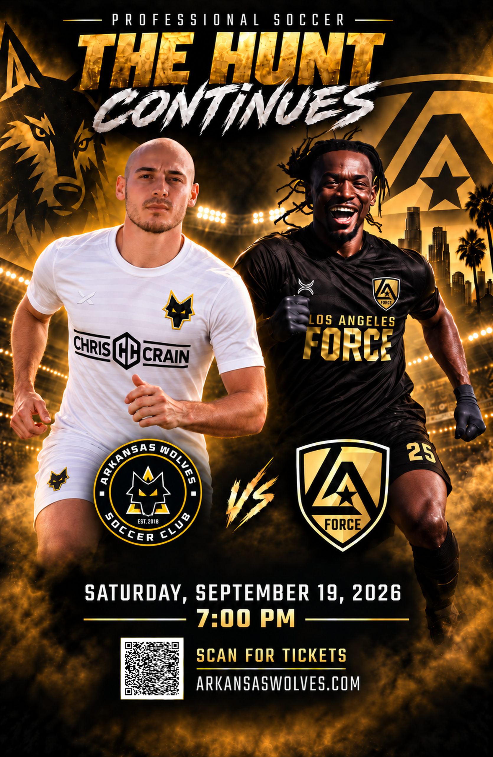 Arkansas Wolves versus LA Force September 19 2026 match poster