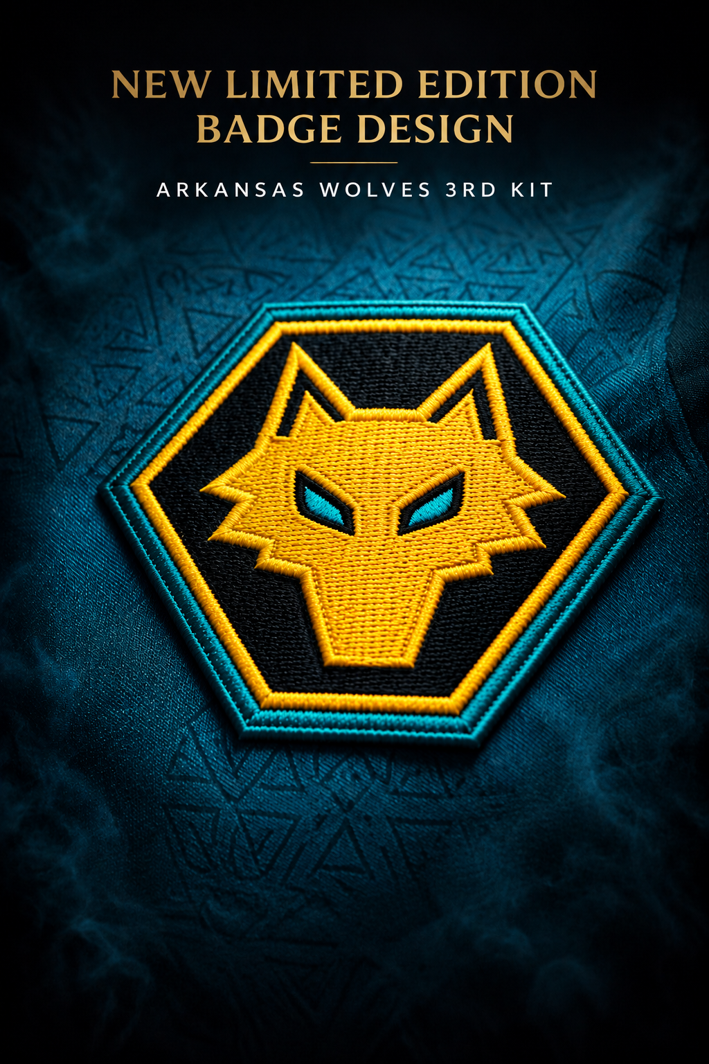 Arkansas Wolves limited edition third kit embroidered wolf badge
